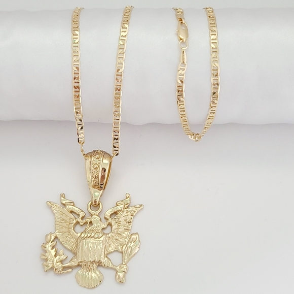 Eagle insignia men's necklace. 18K GF chain. New - Picture 6 of 6